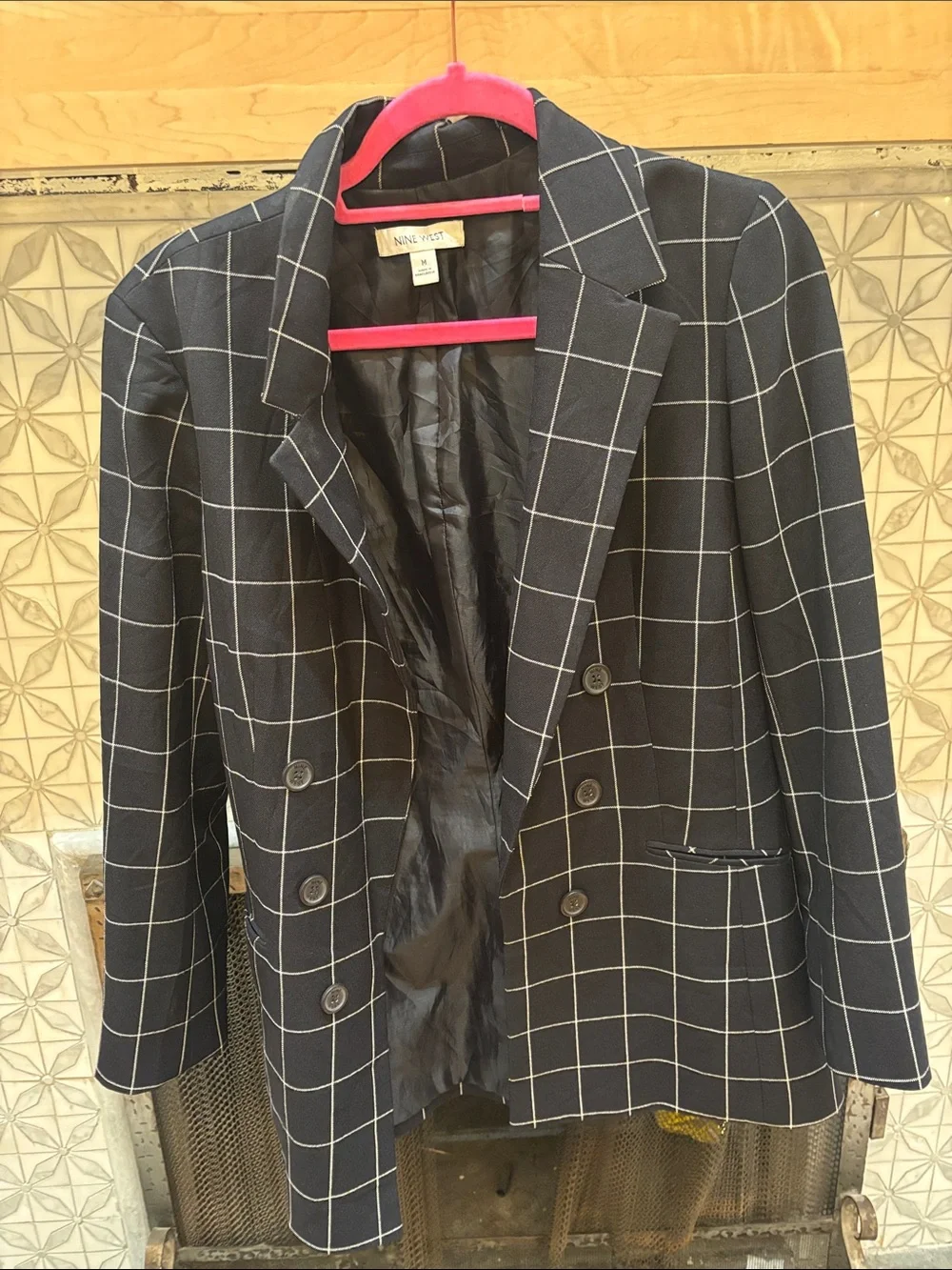 Nine West Navy Windowpane Blazer